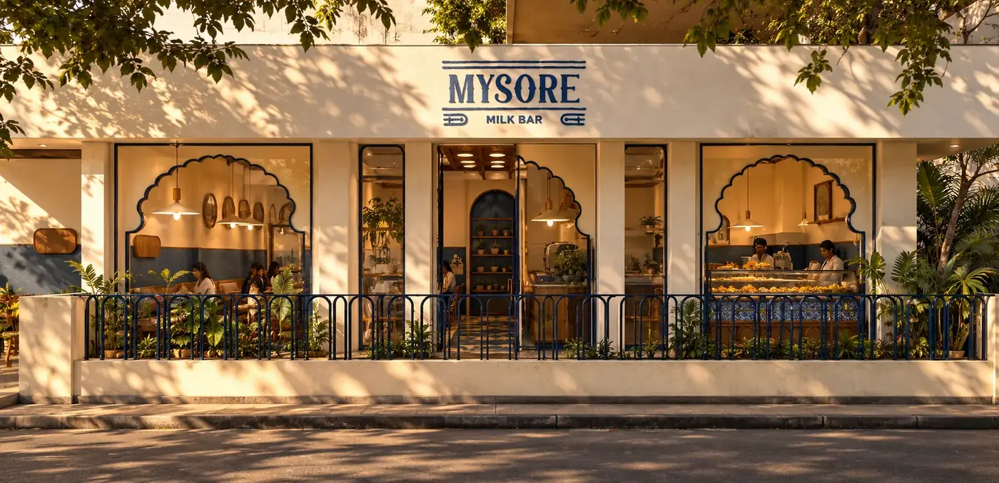 The Mysore Milk Bar outlet from the street, as designed by Studio Nalmé