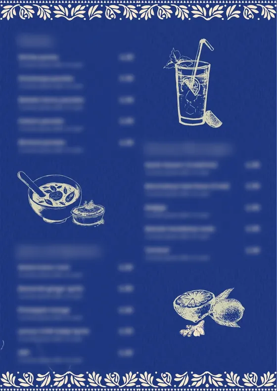 Standee in blue: panaka, savoury drinks, juices and spritzers, with line drawings
