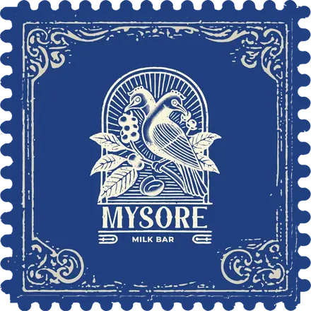 The stamp in cream on blue