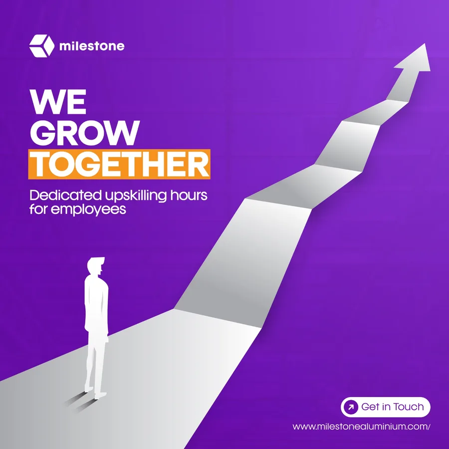 A Milestone LinkedIn post: We grow together. Dedicated upskilling hours for employees